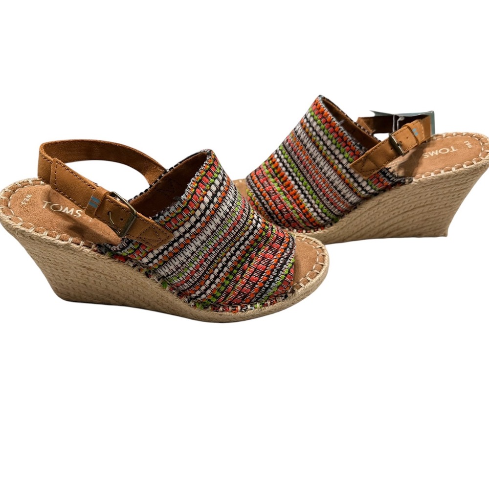 TOMS Monica Wedge Sandals W8.5 Cherry Tomato Global Woven Espadrille 10013457